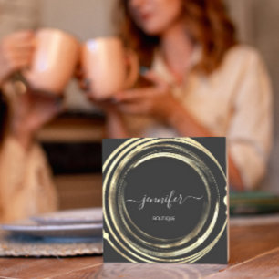 Beauty Shop Couch Gold Grey White QR Code Logo Square Business Card