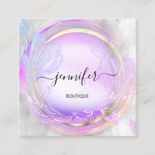 Beauty Shop Couch Pink Floral QR Code Logo Grey Square Business Card