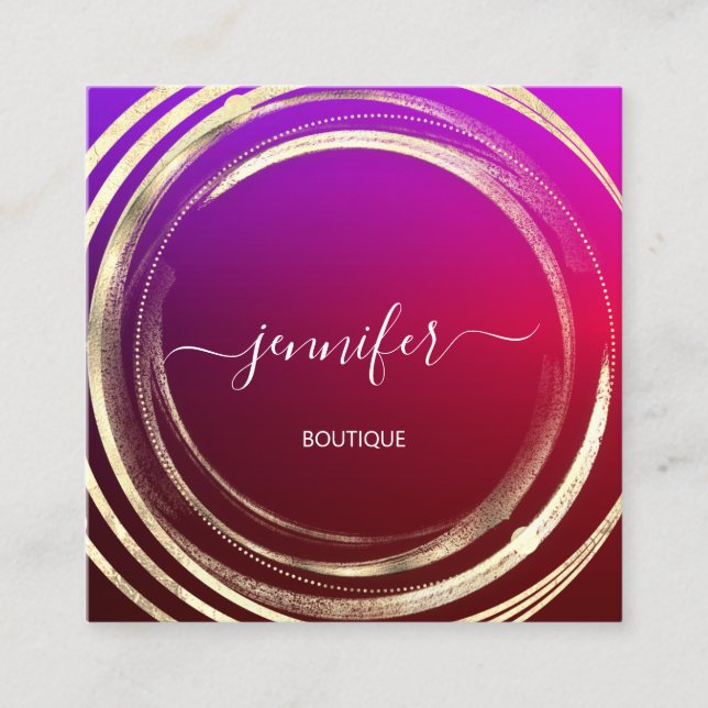 Beauty Shop Frame Gold Red Burgundy QR Code Logo  Square Business Card (Front)