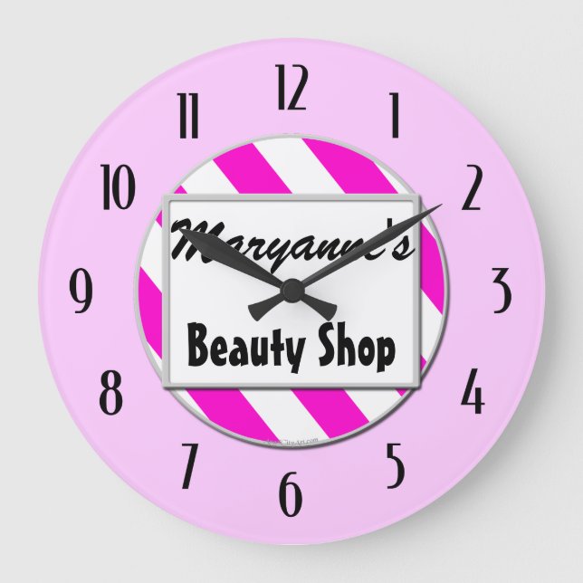 Beauty Shop Pink White Custom Clock with Numbers (Front)