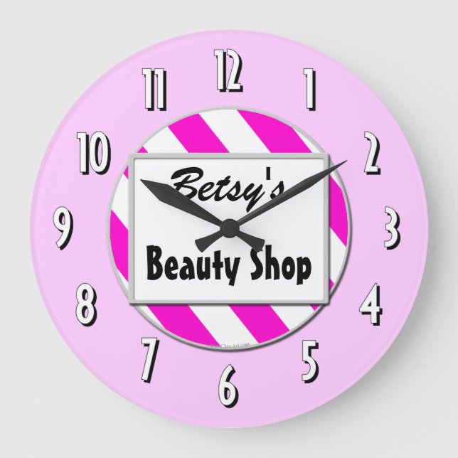 Beauty Shop Pink White Custom Retro Clock (Front)