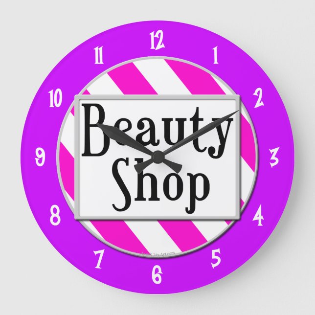 Beauty Shop Pink White Purple Retro Wall Clock (Front)