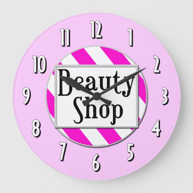 Beauty Shop Pink White Retro Wall Clock (Front)