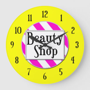 Beauty Shop Pink White Yellow Retro Wall Clock