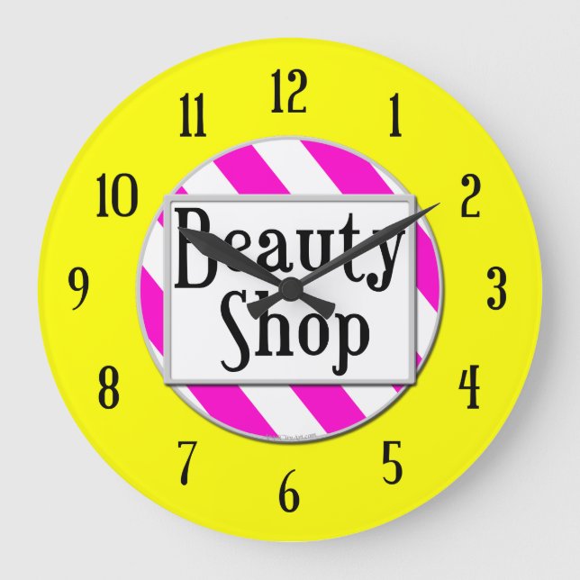 Beauty Shop Pink White Yellow Retro Wall Clock (Front)
