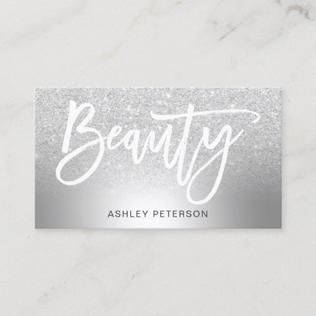 Beauty silver glitter ombre metallic foil business card (Front)