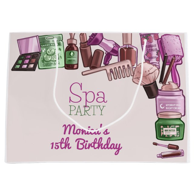 Beauty spa birthday party large gift bag (Front)