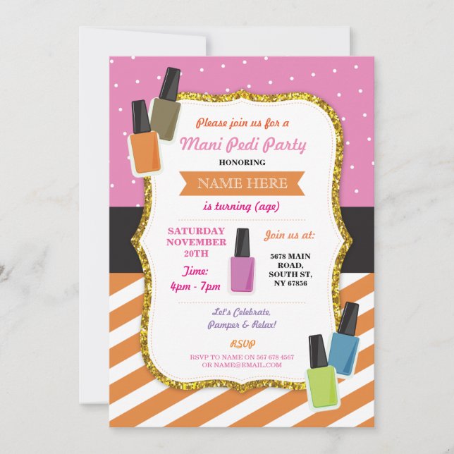 Beauty Spa Birthday Party Pamper Mani Pedi Invite (Front)