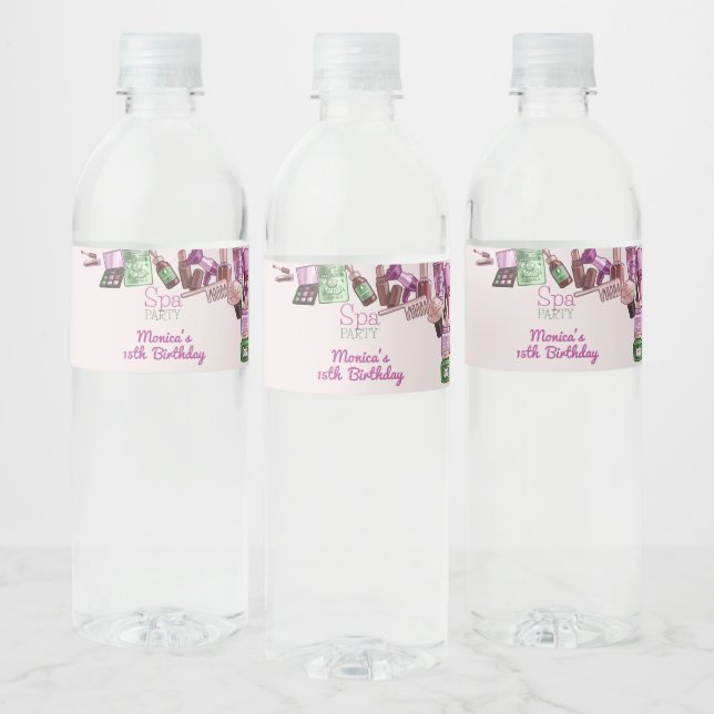 Beauty spa birthday party water bottle label (Bottles)