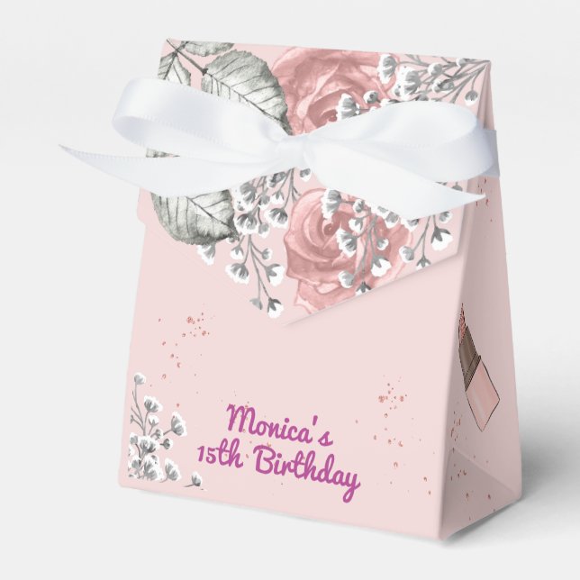 Beauty spa girly dusty rose birthday party favour box (Front Side)
