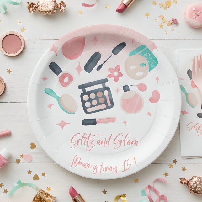 Beauty spa glitz and glam birthday party paper plate (Creator Uploaded)