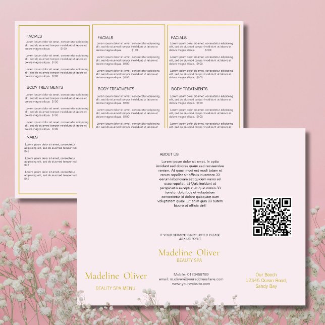 Beauty Spa Menu Pink Gold Elegant (Creator Uploaded)