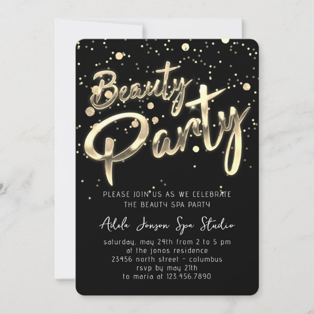 Beauty SPA Party Instant Download  Black Gold Invitation (Front)