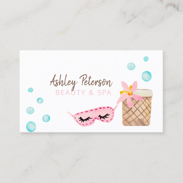Beauty Spa pink watercolor floral illustration Business Card (Front)