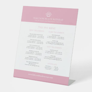 Beauty spa price list pink white lotus logo pedestal sign