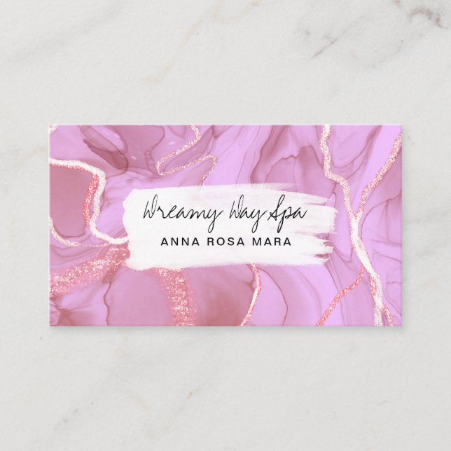*~* Beauty Spa QR Gold Glitter Marble Pink Business Card (Front)
