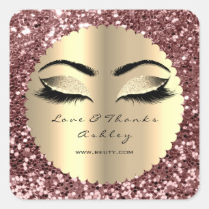 Beauty Sparkly Glitter Rose Gold Eyes Love &Thanks Square Sticker