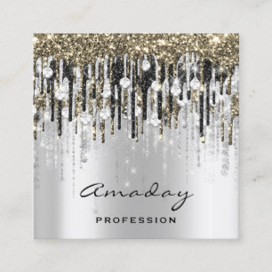 Beauty Studio Hairdresser Makeup Gray Gold Diamond Square Business Card