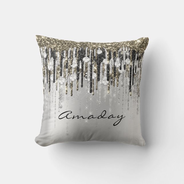 Beauty Studio Hairdresser Makeup Grey Gold Diamond Cushion (Front)