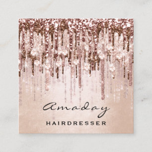 Beauty Studio Hairdresser Makeup Rose Drip Diamond Square Business Card