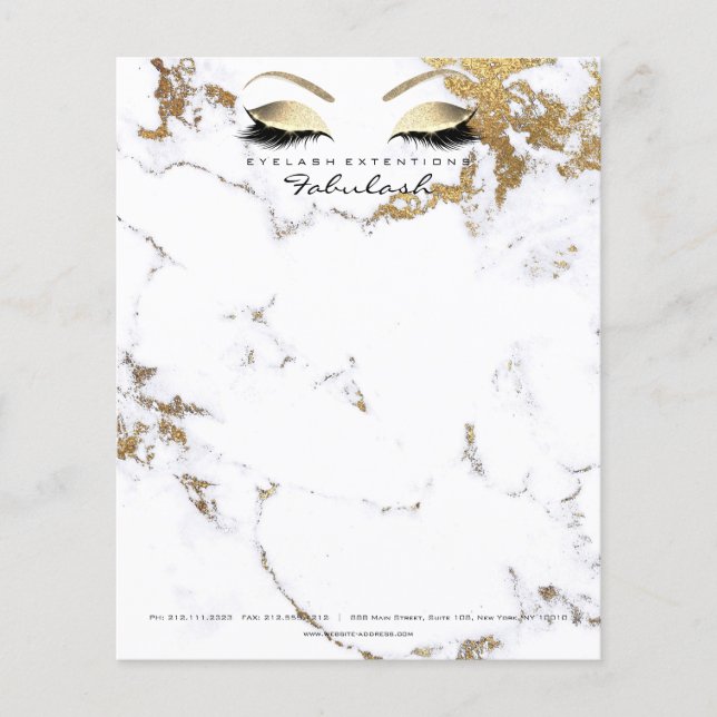Beauty Studio Lashes Makeup Stylist Gold Marble Flyer (Front)