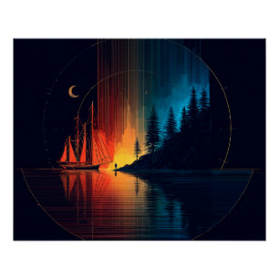 Beauty & Terror, ships, moon, and northern lights Poster