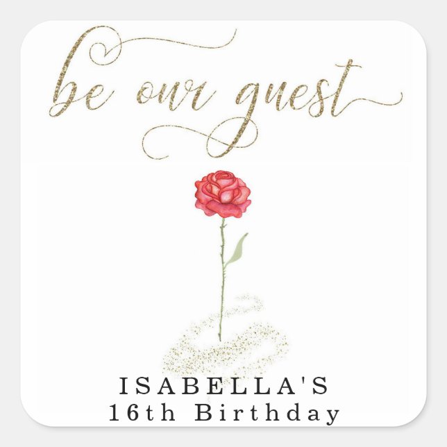 Beauty & the Beast Birthday Bridal Wedding Square Sticker (Front)