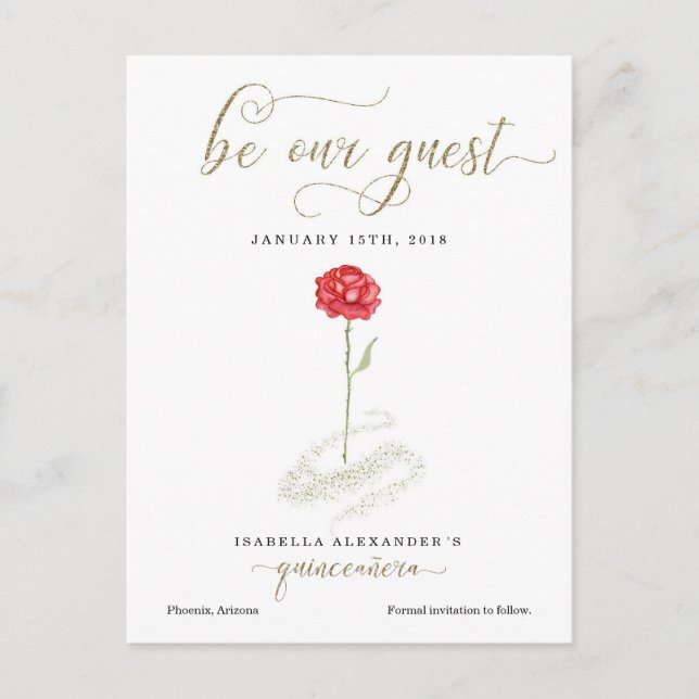 Beauty & the Beast Quinceañera Save the Date Announcement Postcard (Front)