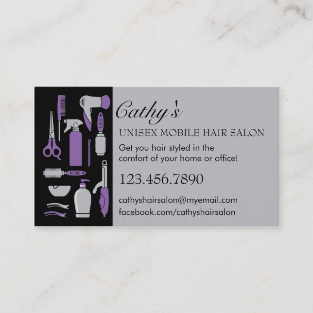 Beauty Tools Mobile Hair Salon Business Card (Front)