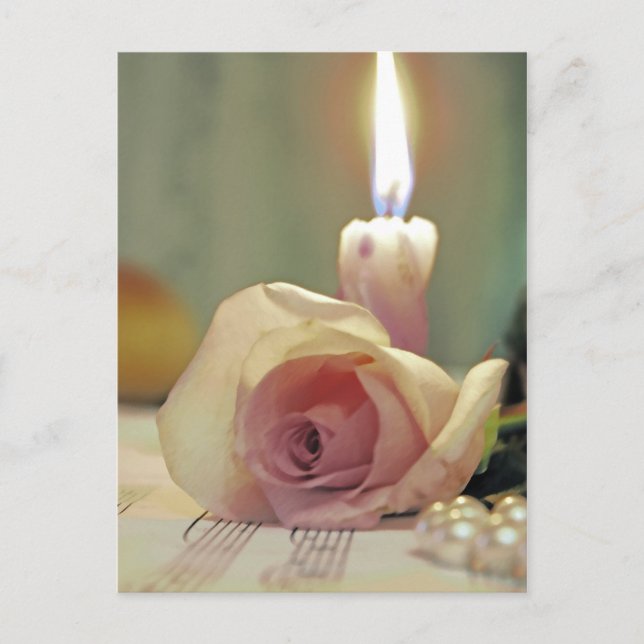 Beauty treatment-pink rose and candle postcard (Front)