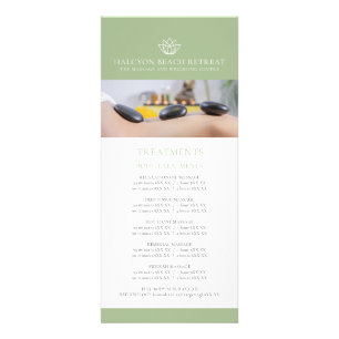 Beauty treatment price list menu lotus green logo