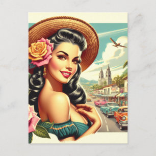 Beauty Vintage Woman Illustration Postcard