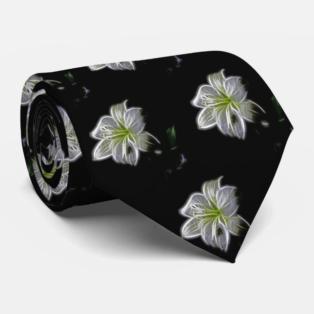 Beauty White Flower Pattern Tie (Rolled)