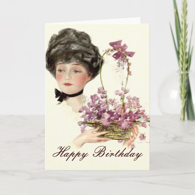 Beauty with Flowers Happy Birthday Card (Front)