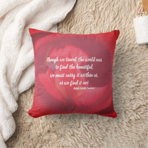 Beauty Within Pink Rose Inspirational Quote Cushion