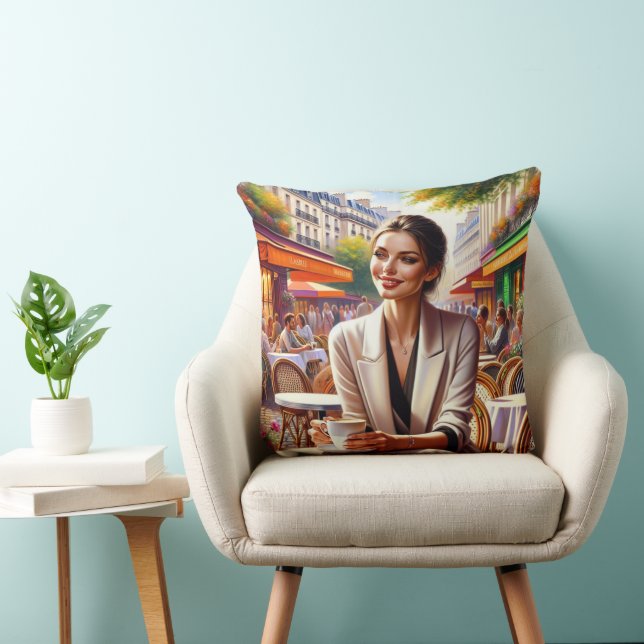 Beauty woman in cafe cushion (Chair)