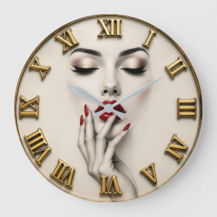 Beauty Woman Makeup Art Large Clock