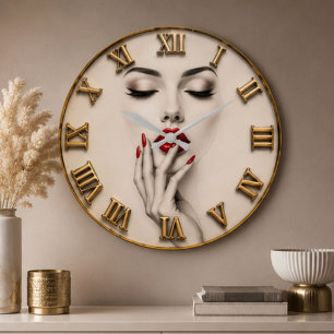 Beauty Woman Makeup Art Large Clock
