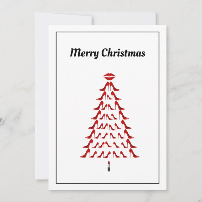 Beauty Woman Red High Heel Shoes Christmas Holiday Card (Front)
