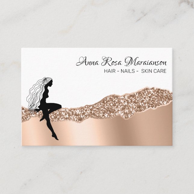 *~* Beauty Woman Rose Gold Long Hair Goddess Business Card (Front)