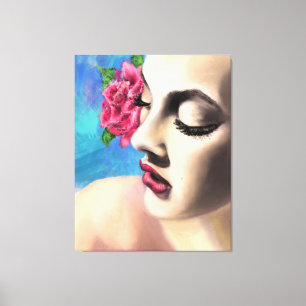 Beauty Woman with Red Rose Canvas Print - Painting