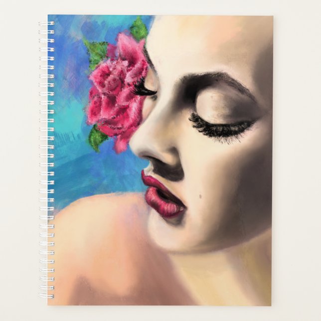 Beauty Woman with Red Rose - Original Painting Art Planner (Front)
