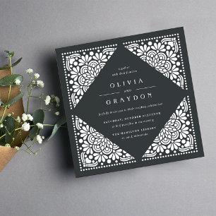 Beaux Arts Square Wedding Invitation   Charcoal