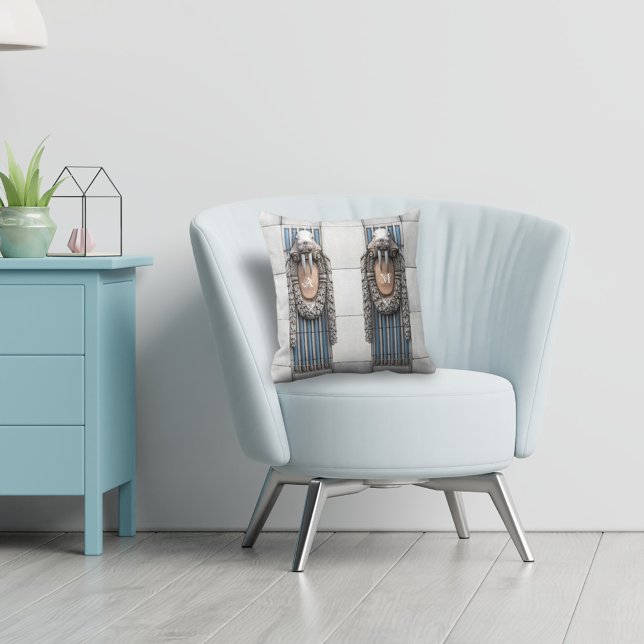 Beaux Arts Walrus Sculpture Custom Monogram Cushion (Creator Uploaded)