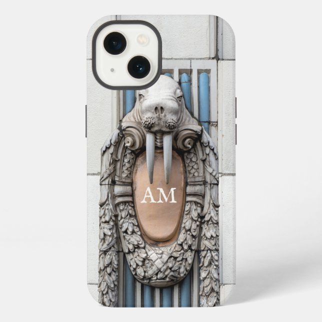 Beaux Arts Walrus Sculpture Custom Monogram iPhone Case (Back)