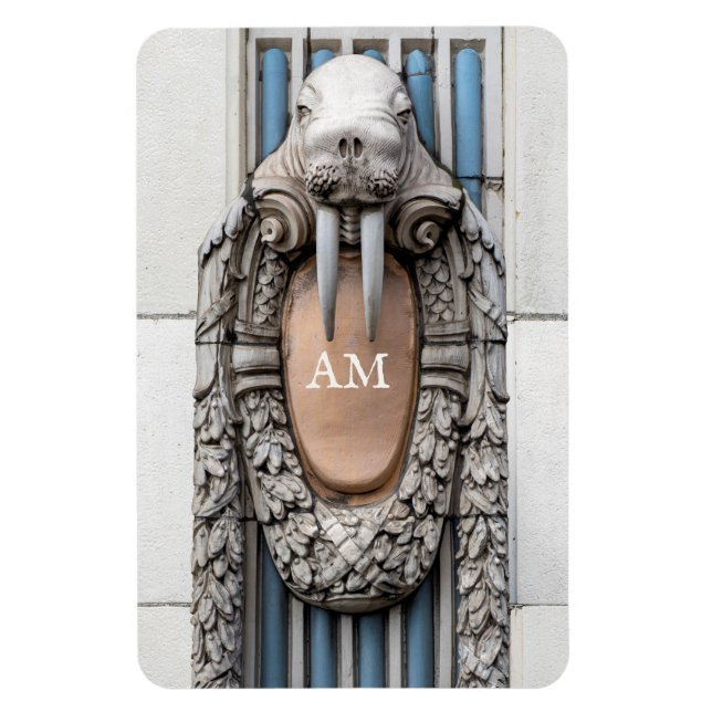 Beaux Arts Walrus Sculpture Custom Monogram Magnet (Vertical)