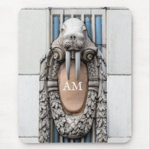 Beaux Arts Walrus Sculpture Custom Monogram Mouse Mat