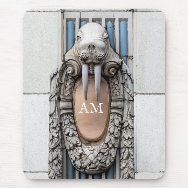 Beaux Arts Walrus Sculpture Custom Monogram Mouse Mat (Front)