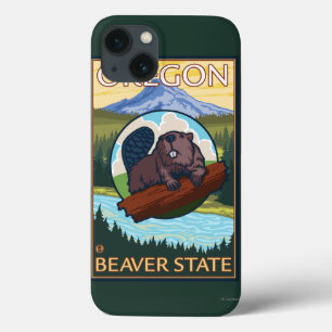 Beaver and Mount Hood Scene Vintage Travel iPhone 13 Case