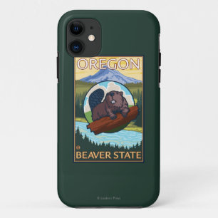 Beaver and Mount Hood Scene Vintage Travel iPhone 11 Case